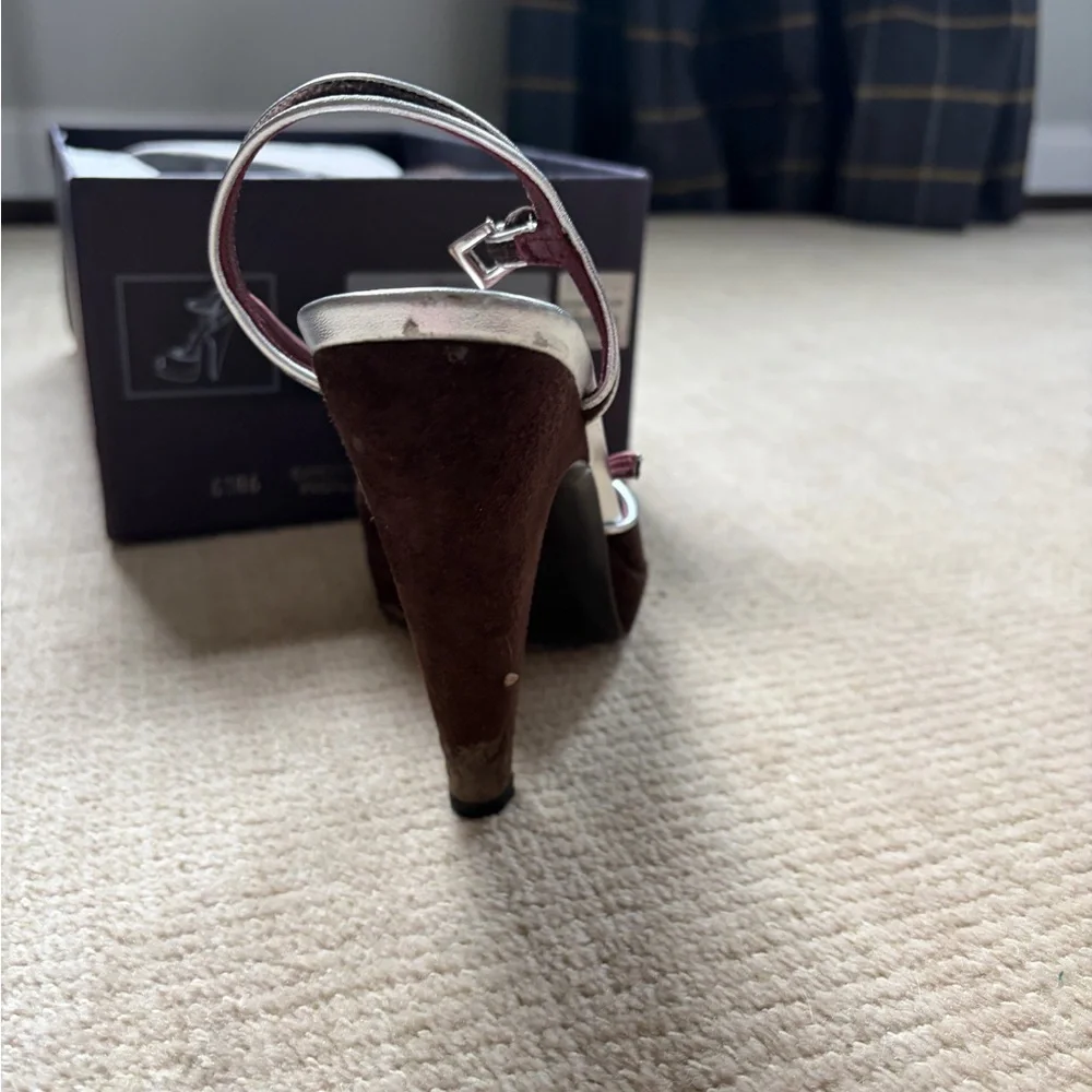 Bintage Prada Brown Suede Peep-Toe Platform Heels with Ankle Strap - Picture 4 of 7